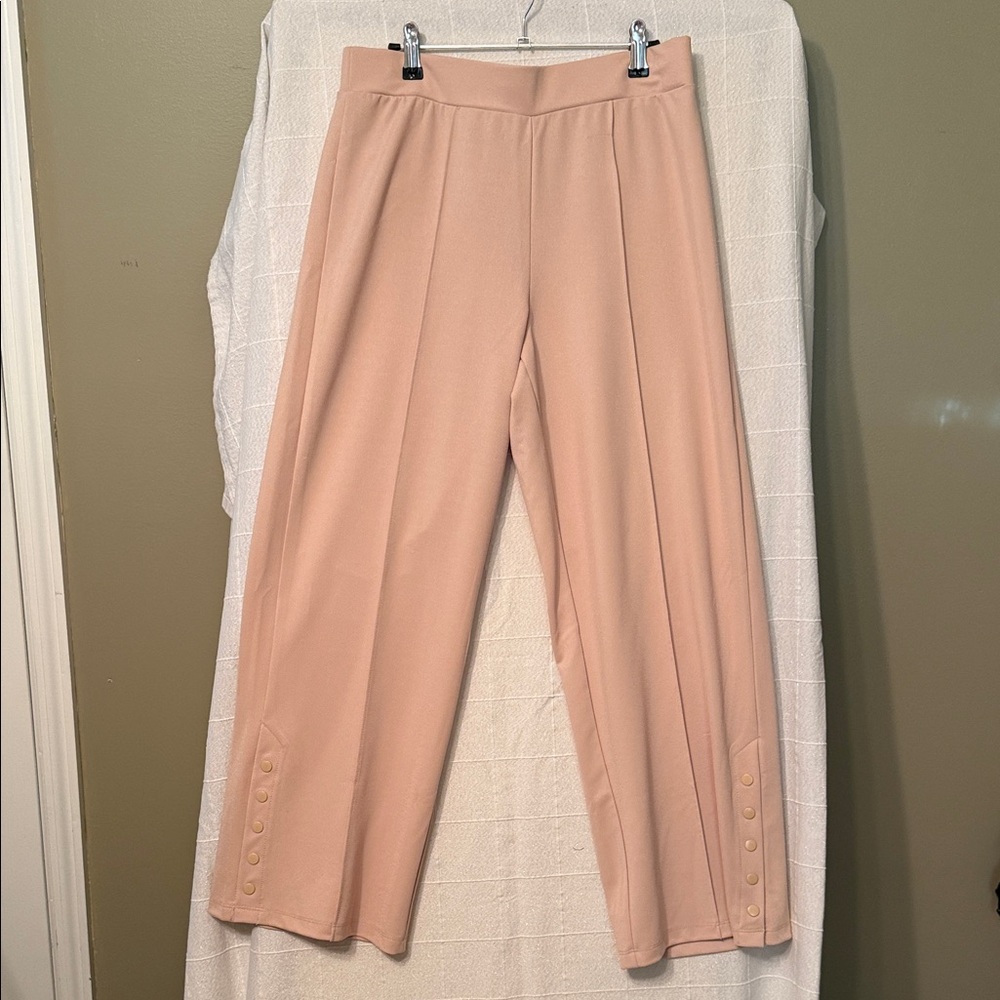 Isaac Mizrahi Cream Wide-Leg Pants with Hem Buttons